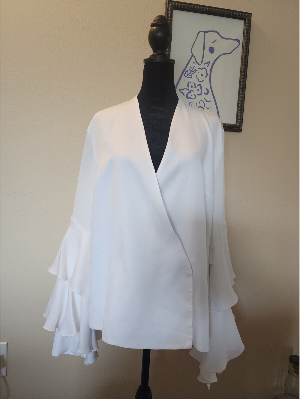 Marciano Los Angeles White Ruffle Sleeve Blouse Size XL